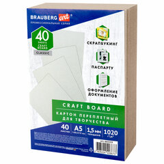 Картон переплетный, толщина 1,5 мм, А5 (148&times;210 мм), КОМПЛЕКТ 40 шт., BRAUBERG ART, 665559