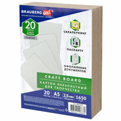 Картон переплетный, толщина 2,5 мм, А5 (148&times;210 мм), КОМПЛЕКТ 20 шт., BRAUBERG ART, 665560