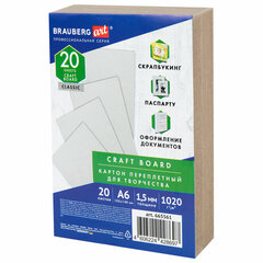 Картон переплетный, толщина 1,5 мм, А6 (105&times;148 мм), КОМПЛЕКТ 20 шт., BRAUBERG ART, 665561