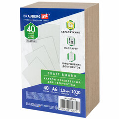 Картон переплетный, толщина 1,5 мм, А6 (105&times;148 мм), КОМПЛЕКТ 40 шт., BRAUBERG ART, 665562