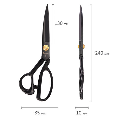 Ножницы портновские 240 мм, КЛАССИЧЕСКИЕ, черные, ручки с силиконовым покрытием, ОСТРОВ СОКРОВИЩ, 665598 - фото 13