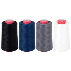 Нитки швейные 40/<wbr/>2 5000 ярд. (4572 м), Набор 4 цвета, белый/<wbr/>серый/<wbr/>синий/<wbr/>черный, DEVELIA (ДЕВЕЛИА), 665619