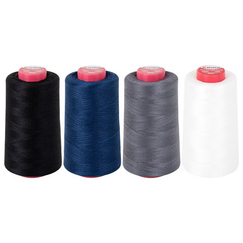 Нитки швейные 40/2 5000 ярд. (4572 м), Набор 4 цвета, бел/сер/син/черн,  DEVELIA (Девелиа), 665619