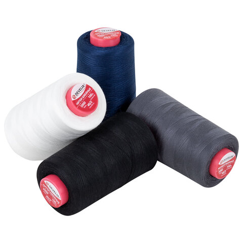 Нитки швейные 40/2 5000 ярд. (4572 м), Набор 4 цвета, бел/сер/син/черн,  DEVELIA (Девелиа), 665619