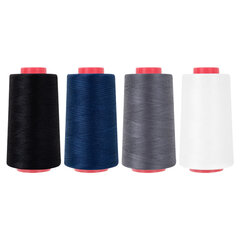 Нитки швейные 40/<wbr/>2 5000 ярд. (4572 м), Набор 4 цвета, белый/<wbr/>серый/<wbr/>синий/<wbr/>черный, DEVELIA (ДЕВЕЛИА), 665619