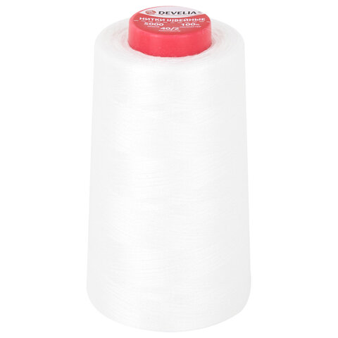 Нитки швейные 40/2 5000 ярд. (4572 м), 1 шт. белые, DEVELIA (Девелиа), 665620