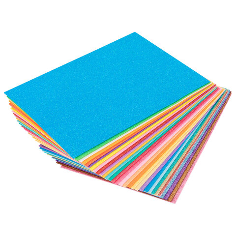 Пористая резина/фоамиран А4, 2 мм, НАБОР, 30 листов, 30 цветов, яркие цвета, блестки, ОСТРОВ СОКРОВИЩ, 665666 - фото 9