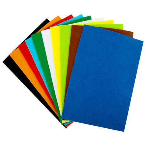 Фетр мягкий утолщенный А4, 2 мм, 10 листов, 10 цветов, плотность 250 г/м2, ОСТРОВ СОКРОВИЩ, 665669 - фото 2