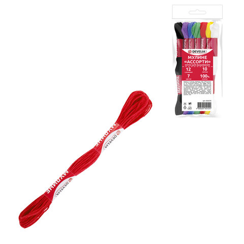 Нитки для вышивания (мулине), Набор 7 цветов "Школьный", 10 м, хлопок, DEVELIA (Девелия), 665676