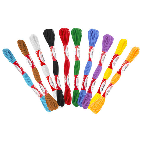 Нитки для вышивания (мулине), Набор 10 цветов, 10 м, хлопок, DEVELIA (Девелия), 665677