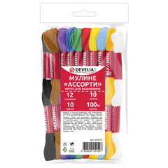 Нитки для вышивания (мулине), набор 10 цветов, 10 м, хлопок, DEVELIA (Девелиа), 665677
