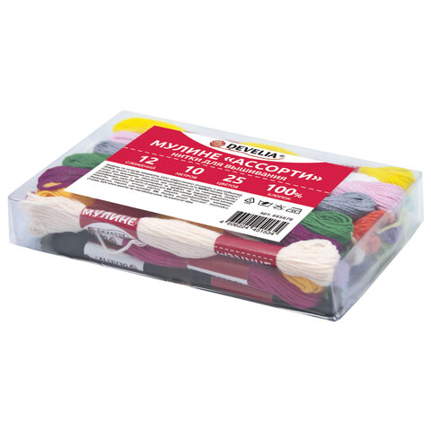 Нитки для вышивания (мулине), Набор 25 цветов, 10 м, хлопок, DEVELIA (Девелия), 665678