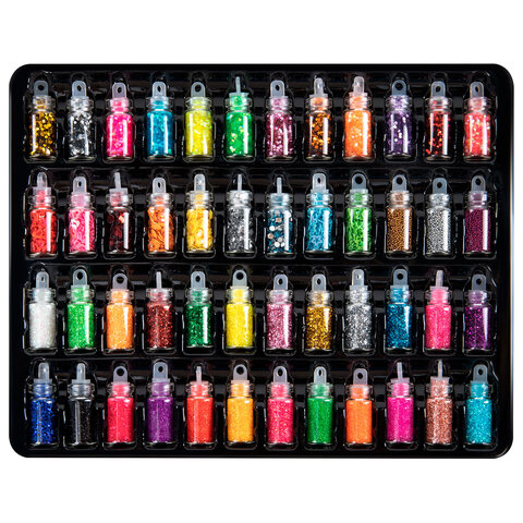 Блестки для декора НАБОР 48 видов по 2 грамма, в стеклянных тубах ОСТРОВ СОКРОВИЩ, 665681 - фото 3