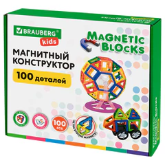 Магнитный конструктор MAGNETIC BLOCKS, 100 деталей, 2 колесные базы, карусель, BRAUBERG KIDS, 665720