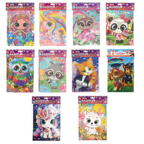 Алмазная мозаика детская АССОРТИ 10 видов, 17х23 см, на картоне, МУЛЬТИ АРТ, 5940