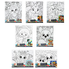 Картина детская по контуру, АССОРТИ 7 видов, 20х25 см, на подрамнике, акрил, кисти, МУЛЬТИ АРТ, 8084