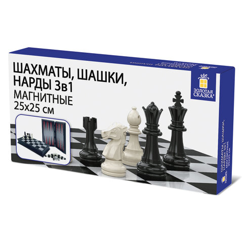 Шахматы, шашки, нарды магнитные "3 в 1" ХИТ, доска 25х25 см, ЗОЛОТАЯ СКАЗКА, 665763 - фото 17