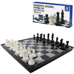 Шахматы, шашки, нарды &laquo;3 в 1&raquo;, магнитные ХИТ, доска 32&times;32 см, ЗОЛОТАЯ СКАЗКА, 665764