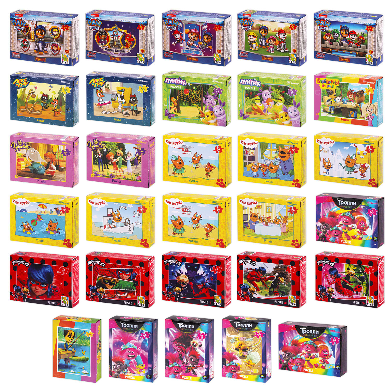 Пазлы картонные 54 элемента "Лицензионные сюжеты", КОМПЛЕКТ 30 шт., поле 17,5х13 см