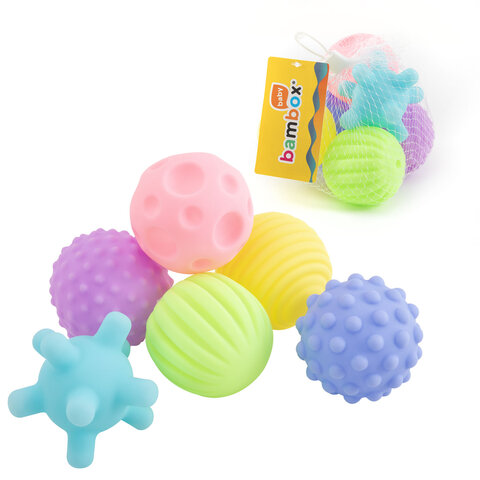 Тактильные мячики, пастельные, сенсорные игрушки развивающие, ЭКО, 6 штук, диаметр 55 мм, BAMBOX BABY (БАМБОКС БЭБИ), 665897