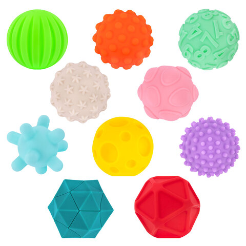 Тактильные мячики, сенсорные игрушки развивающие, ЭКО, 10 штук, диаметр 60-80 мм, BAMBOX BABY (БАМБОКС БЭБИ), 665899 - фото 3