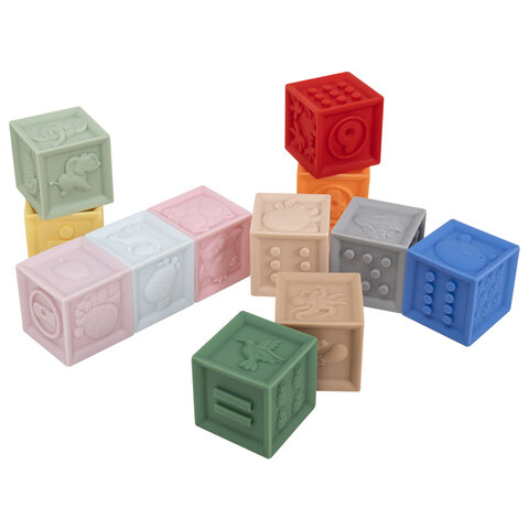 Тактильные кубики пастельные сенсорные ЭКО 12 штук, BAMBOX BABY (БАМБОКС БЭБИ), 665901