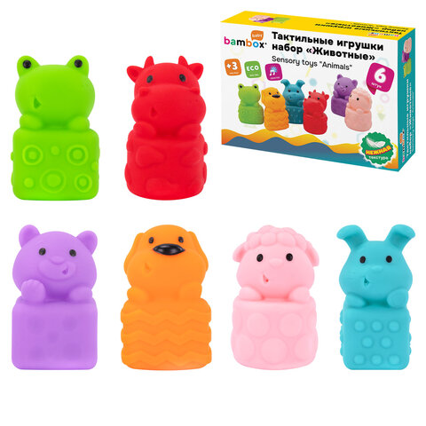 Тактильные игрушки, "Животные", сенсорные развивающие, ЭКО, 6 штук, BAMBOX BABY (БАМБОКС БЭБИ), 665903