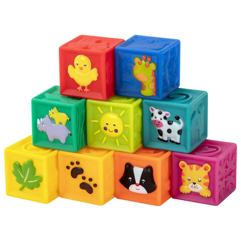 Тактильные кубики, сенсорные игрушки развивающие, ЭКО, 9 штук, BAMBOX BABY (БАМБОКС БЭБИ), 665908