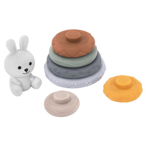 Тактильная игрушка-сортер, пирамидка "Зайчик", 7 элементов, сенсорная развивающая, ЭКО, BAMBOX BABY (БАМБОКС БЭБИ), 665913 - фото 4