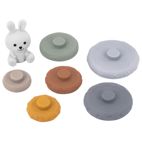 Тактильная игрушка-сортер, пирамидка "Зайчик", 7 элементов, сенсорная развивающая, ЭКО, BAMBOX BABY (БАМБОКС БЭБИ), 665913 - фото 5