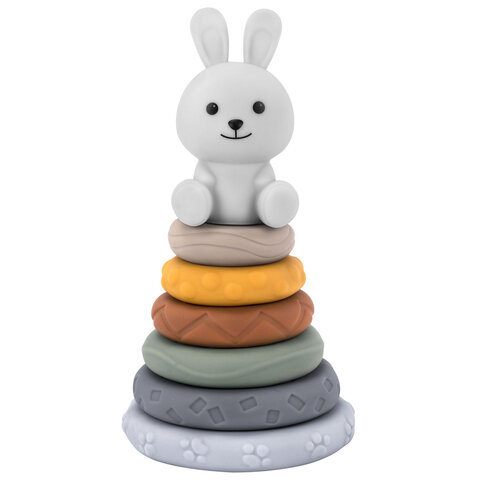 Тактильная игрушка-сортер, пирамидка "Зайчик", 7 элементов, сенсорная развивающая, ЭКО, BAMBOX BABY (БАМБОКС БЭБИ), 665913 - фото 2