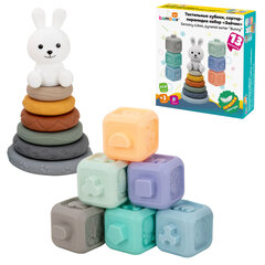 Набор тактильных игрушек-сортеров развивающих, пирамидка &laquo;Зайчик&raquo;, кубики, 13 элементов, ЭКО, BAMBOX BABY (БАМБОКС БЭБИ), 665914