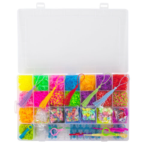 Набор резинок для плетения украшений 8000 шт, 22 цвета, бокс, бусины, станок, BamBox, 665975
