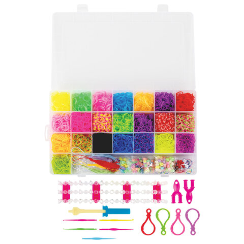 Набор резинок для плетения украшений 8000 шт, 22 цвета, бокс, бусины, станок, BamBox, 665975