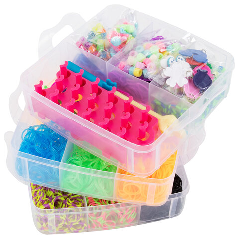 Набор резинок для плетения украшений 3000 шт, 15 цветов, бокс, бусины, станок, BamBox, 665976