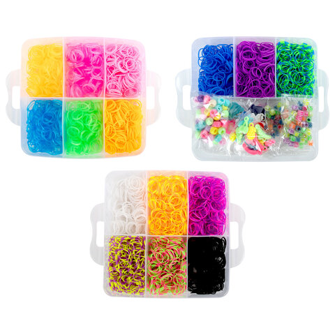 Набор резинок для плетения украшений 3000 шт, 15 цветов, бокс, бусины, станок, BamBox, 665976