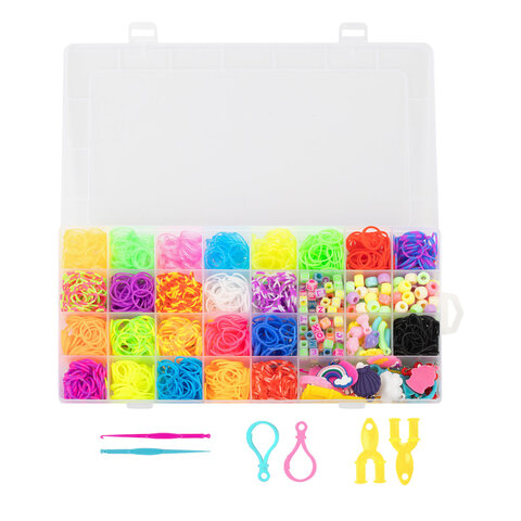 Набор резинок для плетения украшений 1500 шт, 24 цвета, бокс, бусины, BamBox, 665977