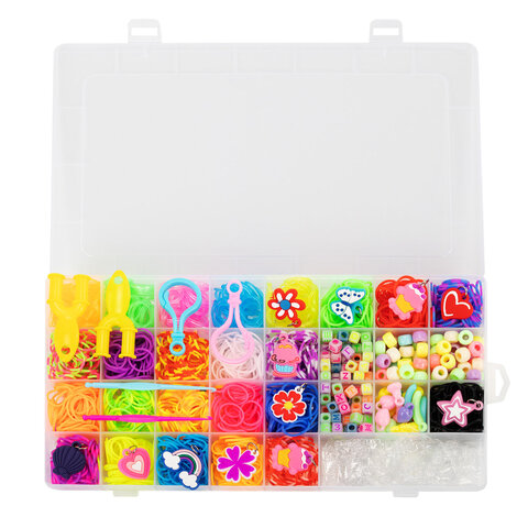 Набор резинок для плетения украшений 1500 шт, 24 цвета, бокс, бусины, BamBox, 665977