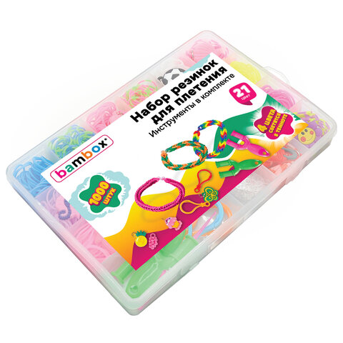 Набор резинок для плетения украшений 1 000 шт., 21 цвет, бокс, бусины, BAMBOX (БАМБОКС), 665978