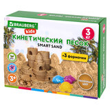 Песок для лепки кинетический, цвет песочный, 3 кг, коробка-песочница, формочки, BRAUBERG KIDS, 666008