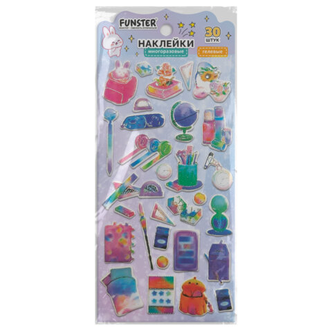Наклейки гелевые "Красочное веселье", 17,5х9 см, ассорти 6 видов, FUNSTER (ФАНСТЕР), 666079