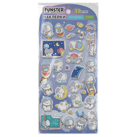 Наклейки гелевые "Зверята", 17,5х9 см, ассорти 6 видов, FUNSTER (ФАНСТЕР), 666080
