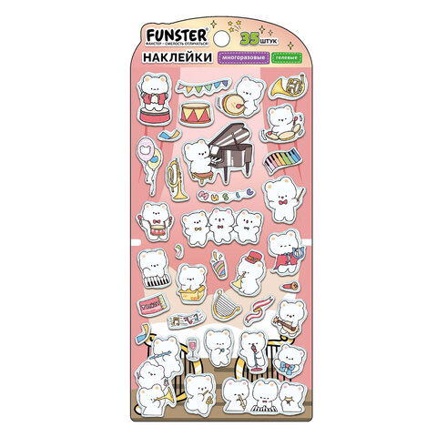 Наклейки гелевые "Зверята", 17,5х9 см, ассорти 6 видов, FUNSTER (ФАНСТЕР), 666080