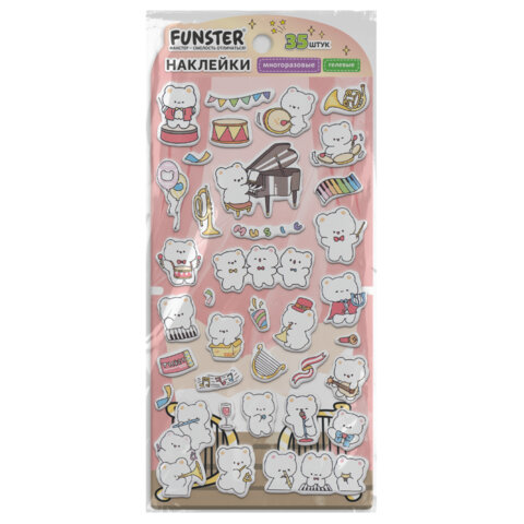 Наклейки гелевые "Зверята", 17,5х9 см, ассорти 6 видов, FUNSTER (ФАНСТЕР), 666080