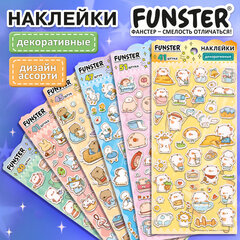 Наклейки декоративные "Милые животные", 17,5х9 см, ассорти 6 видов, FUNSTER (ФАНСТЕР), 6666081