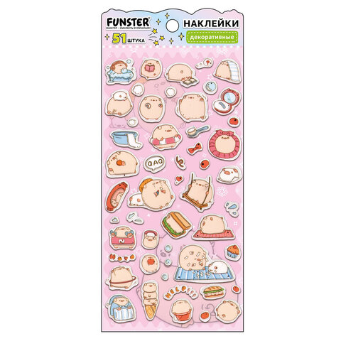 Наклейки декоративные "Милые животные", 17,5х9 см, ассорти 6 видов, FUNSTER (ФАНСТЕР), 6666081