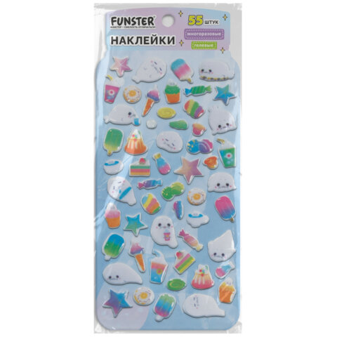 Наклейки гелевые "Вкусный микс", 17,5х9 см, ассорти 6 видов, FUNSTER (ФАНСТЕР), 666082
