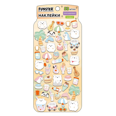 Наклейки гелевые "Вкусный микс", 17,5х9 см, ассорти 6 видов, FUNSTER (ФАНСТЕР), 666082