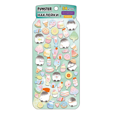 Наклейки гелевые "Вкусный микс", 17,5х9 см, ассорти 6 видов, FUNSTER (ФАНСТЕР), 666082