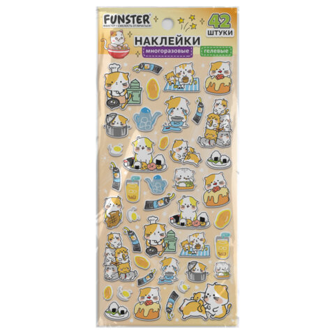 Наклейки гелевые "Зверяшки-обаяшки", 17,5х9 см, ассорти 12 видов, FUNSTER (ФАНСТЕР), 666085